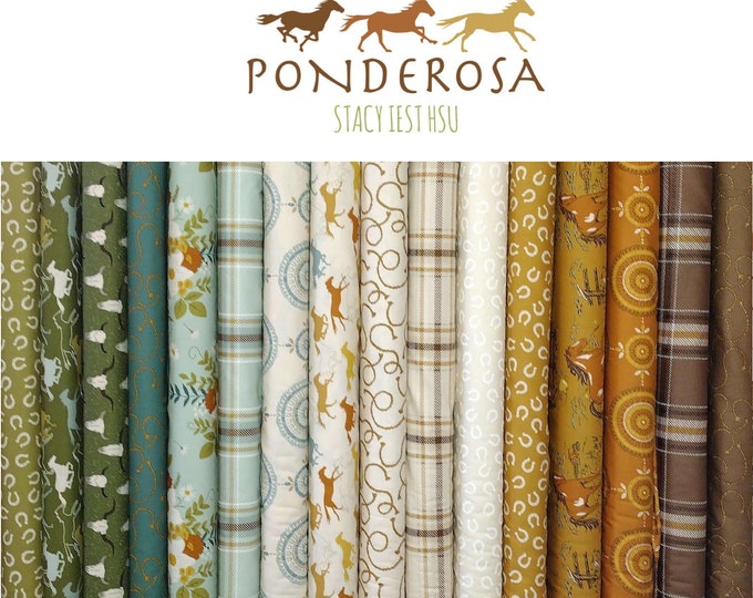 Ponderosa Western Cowboy Rodeo quilting fabric bundle - 17 pieces with panel option
