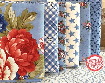 Belle Isle by Minnick & Simpson, Americana quilting fabric bundle, LIGHT BLUE - 7 pieces