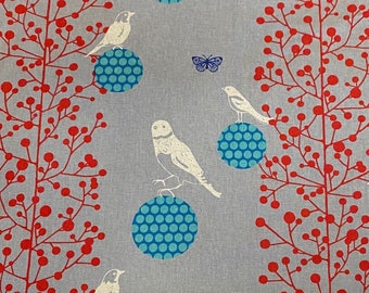 ECHINO Bird on Ball by Etsuko Furuya, Cotton Linen fabric Border EF100_100C Grey - 1 yard