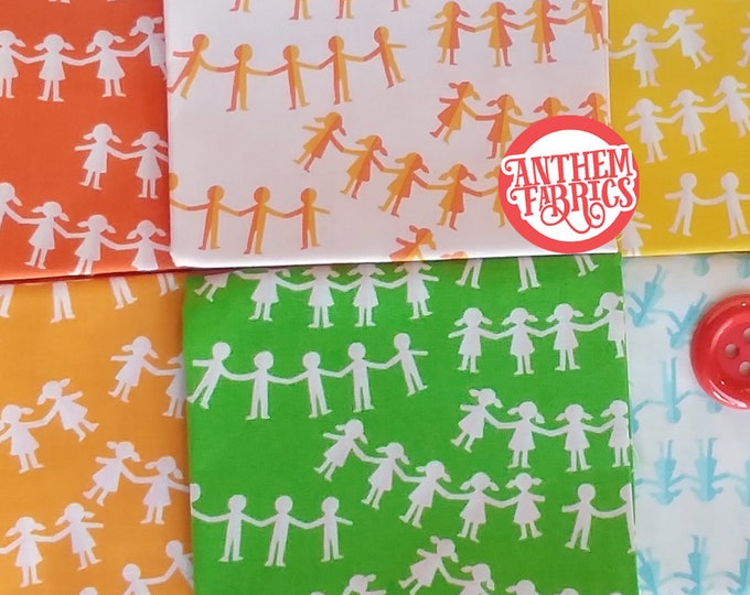 Kinder Heather Ross, fat quarters quilting cotton fabric bundle - Paper Dolls, 6 fat quarters