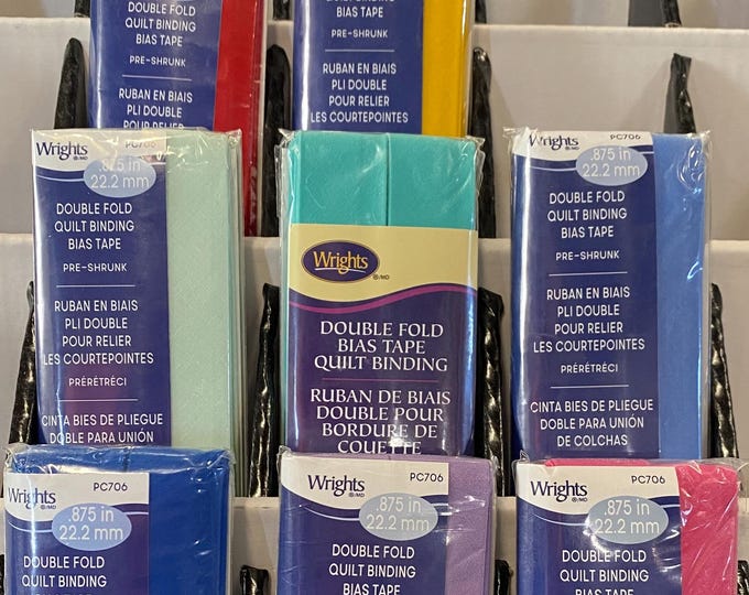 Wrights PC706 Bias Tape - 7/8 inch Quilt Binding DOUBLE FOLD, bundle pack 8 tapes