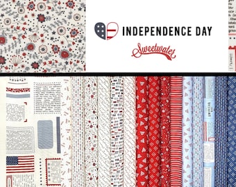 Independence Day Fabric Bundle by Sweetwater for Moda - Patriotic Americana Quilt Cotton, Choose Cuts Option