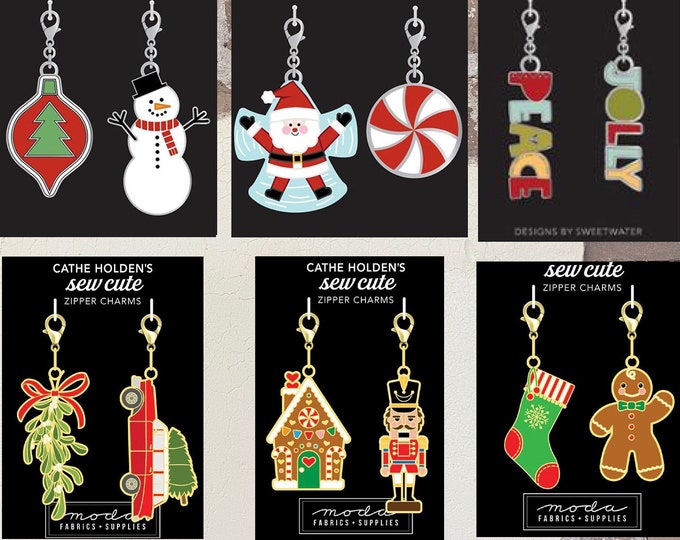 Christmas #1 Zipper pull - Cathe Holden, April Rosenthal, Sweetwater - Enamel Charm - select a set