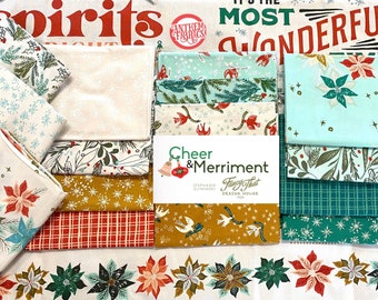 Cheer And Merriment by Stephanie Sliwinski for Moda ~ White Teal Gold - quilting cotton fabric bundle 15 fat quarters