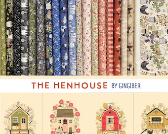 The Henhouse Fabric Bundle • Chicken & Floral Prints • 20 pieces + Panel • Gingiber for Moda