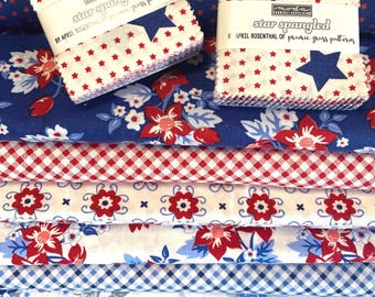 Star Spangled Patriotic Fabric Bundle by April Rosenthal for Moda Fabrics, 8 Half-yards + 2 Mini Charm Packs
