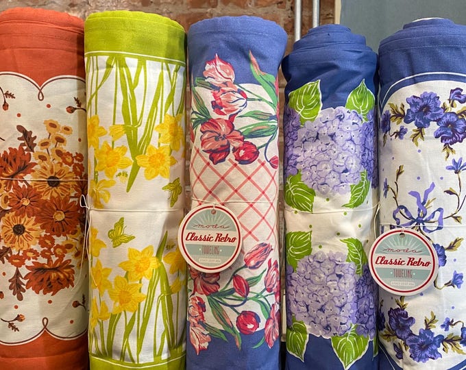 16”-wide Season Floral Tea Toweling cotton fabric by MODA - Retro Classic Vintage Inspired for Cottage Kitchen - by the yard