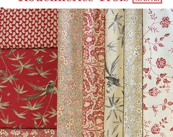 Rouenneries Trois French General Fabric Bundle – Antique Floral Prints (8 Pieces)