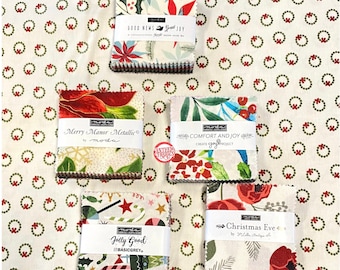 5 Packs Christmas MINI CHARM 2.5" fabric squares - 2023 Holiday Stocking stuffer MODA assortment