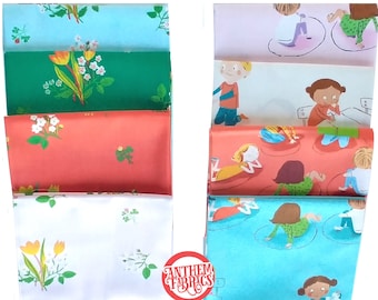 Kinder Heather Ross, fat quarters quilting cotton fabric bundle - choose Kindergarten class or floral Spring Blooms