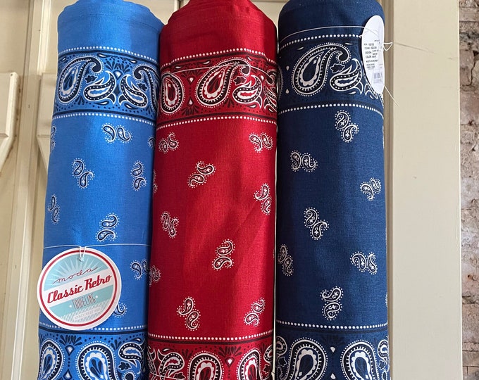 Americana 16" Classic RetroToweling Fabric Vintage Inspired - 16” Wide, Bandanna Paisleys pattern, by the yard