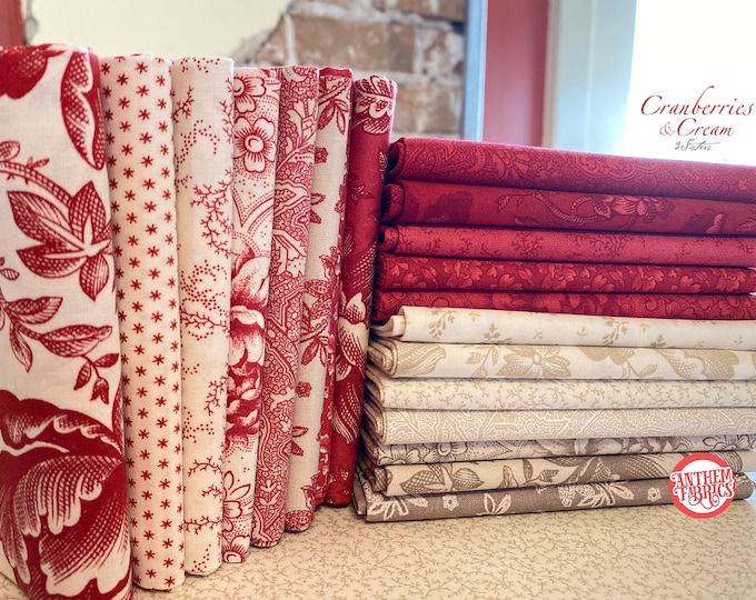 Featured listing image: Cranberries Cream MODA Christmas fabric bundle, 20 pieces