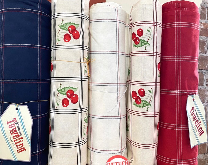 16"wide Plaid Cherries TeaToweling, Americana Farmhouse - Isabella by Minick & Simpson, by the yard