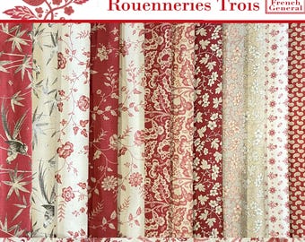 Rouenneries Trois French General Fabric Bundle – Antique Inspired Floral Prints (12 Remnant Pieces) + 1 Fat Quarter, total 7.55 yards