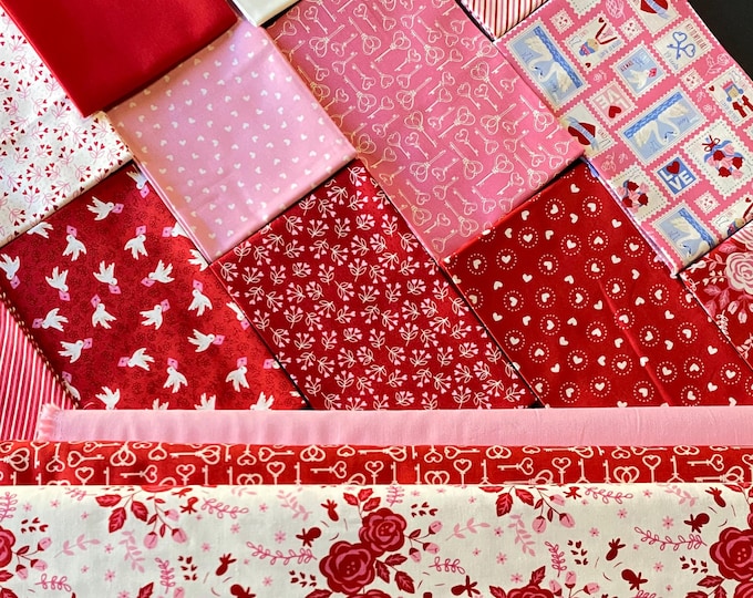 Be Mine Bella Valentine Moda Fabrics - 15 pieces quilting cotton fabric bundle