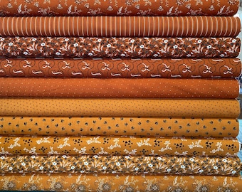Rustic Gathering by Primitive Gatherings for MODA Fabrics, quilting cotton bundle 10 pieces, Rust colorway
