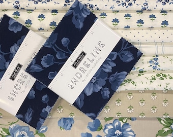 SHORELINE by Camille Roskelley for Moda, Coastal Floral Fabric bundle - Nine Remnants 3.75 yards total + 2 Charm Packs