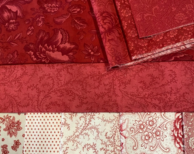 Cranberries & Cream MODA Christmas fabric bundle, Remnants - 12 pieces 5.25 yards total