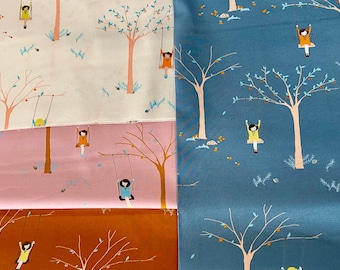 Pips by Aneela Hoey for Moda Fabrics - cotton fabric bundle, Girl on Tree Swing 4 pieces