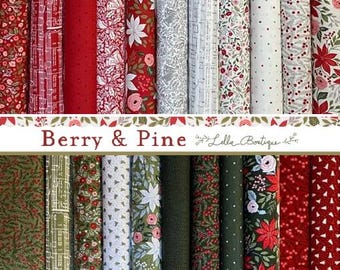 Berry And Pine by Lella Boutique for Moda Fabrics - Christmas holiday fabric bundle of 22 pieces