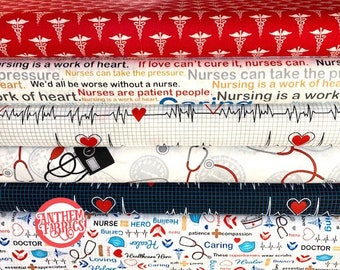 Calling All Nurses by Windham Fabrics - healthcare healing hero cotton quilting bundle - 6 fat quarters