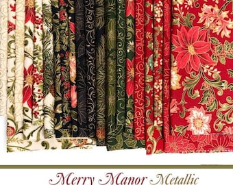 Merry Manor Metallic Christmas Fabric Bundle • 20 Prints (Fat Quarters or Half Yards)