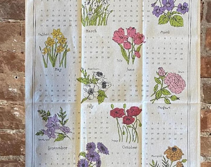 Tea Towel Calendar 2026 Vintage Inspired Floral FS1049 - Cotton Cloth Fabric