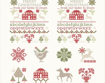 Christmas Stitched by Fig Tree for Moda - Sampler Cotton Quilt Panel 20448-11, 23" x 42"
