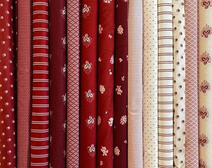Red and White Gatherings by Primitive Gatherings for Moda Fabrics - fabric bundle assortment 14 pieces