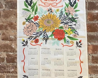 Tea Towel Calendar 2026 Vintage Inspired Floral - Cotton Cloth Fabric