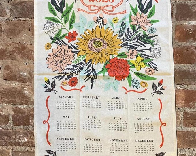 Tea Towel Calendar 2026 Vintage Inspired Floral - Cotton Cloth Fabric