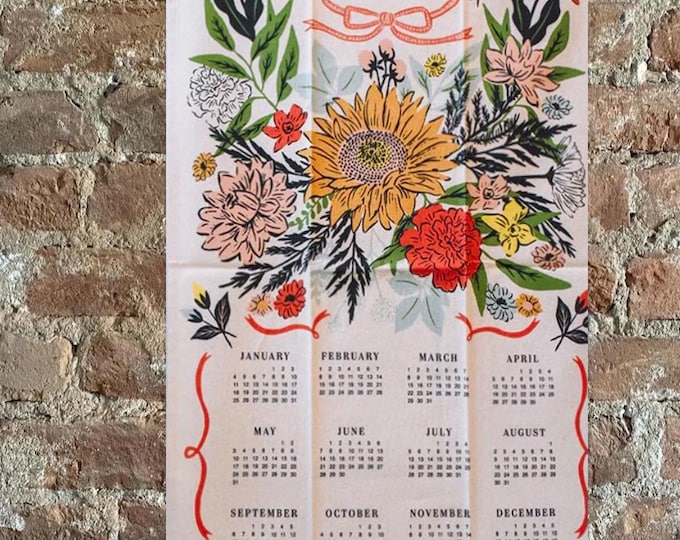 Tea Towel Calendar 2026 Vintage Inspired Floral - Cotton Cloth Fabric