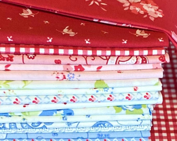 Hollyhocks and Roses by Bunny Hill Designs, Fabric bundle fat quarters, 20 pieces
