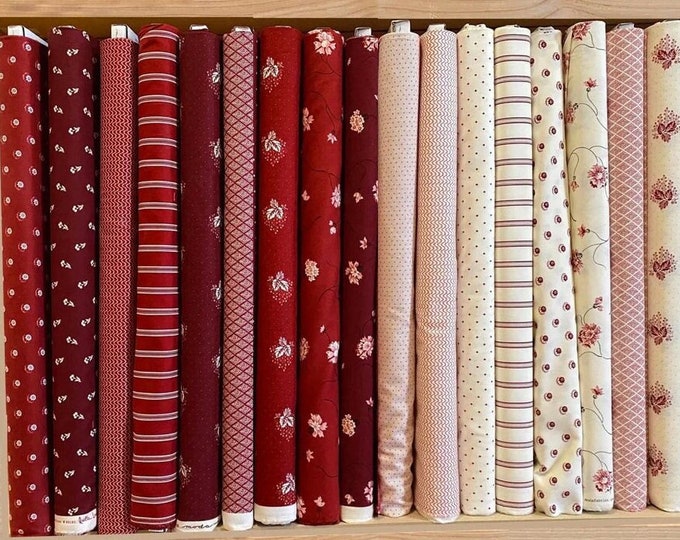Red and White Gatherings by Primitive Gatherings for Moda Fabrics - fabric bundle, assortment