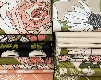 Botany by Alli K Designs for Moda Fabrics - Nature Floral Green Pink Raven, 17 pieces