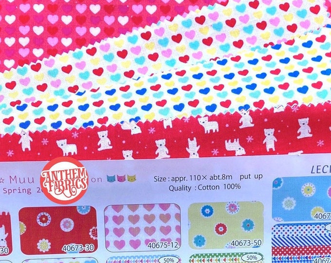 Designed by Koko Seki for Lecien Japan … Layer cake 10-inch squares…Cotton Fabric..Bears, Stripes, Hearts…42 pieces
