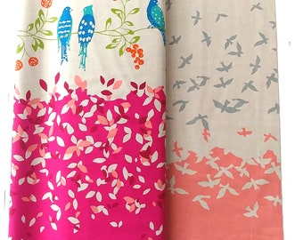 ECHINO Bird Song by Etsuko Furuya, Cotton Linen fabric Border EF100_10A Pink Rose Berry - end of bolt 49 inches