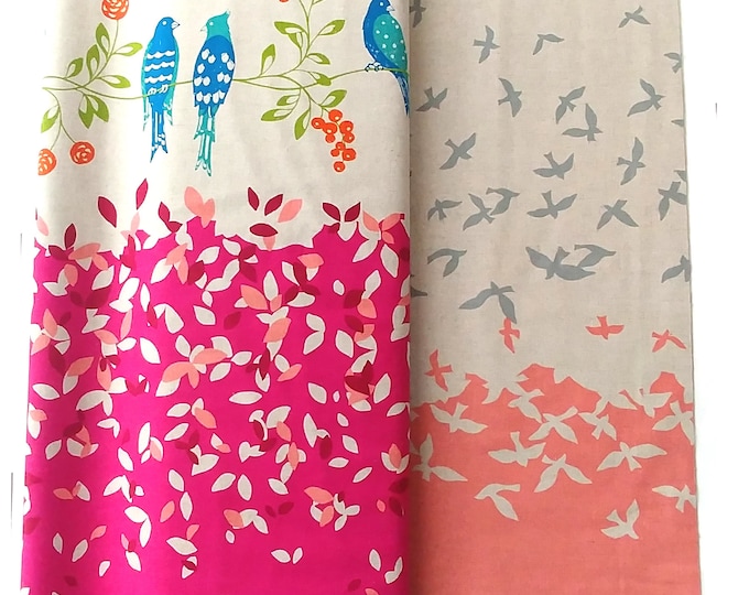ECHINO Bird Song by Etsuko Furuya, Cotton Linen fabric Border EF100_10A Pink Rose berry - 1 yard