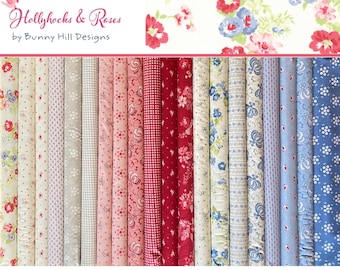 Hollyhocks and Roses by Bunny Hill Designs, Fabric bundle fat quarters, 20 pieces