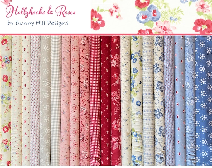 Hollyhocks and Roses by Bunny Hill Designs, Fabric bundle fat quarters, 20 pieces