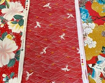 Quilt Gate Floral and Bird quilt cotton  - TORI silver metallic fabric bundle of 3 in RED