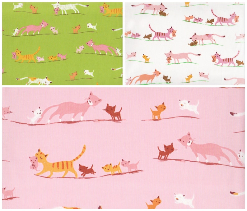 5 pieces Cat Family /& Kittens and Yarn mini bundles Tiger Lily by Heather Ross fat quarter cuts