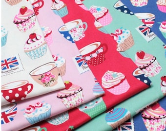 Oxford cotton canvas - Flower Sugar Maison - English Tea Cupcakes L40565 fabric Lecien Japan, by the 1/2 yard or remnant