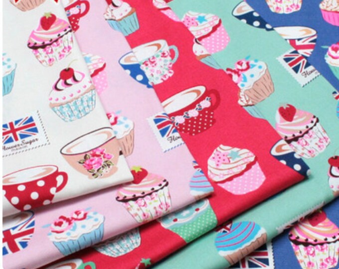 Oxford cotton canvas - Flower Sugar Maison - English Tea Cupcakes L40565 fabric Lecien Japan, by the 1/2 yard or remnant