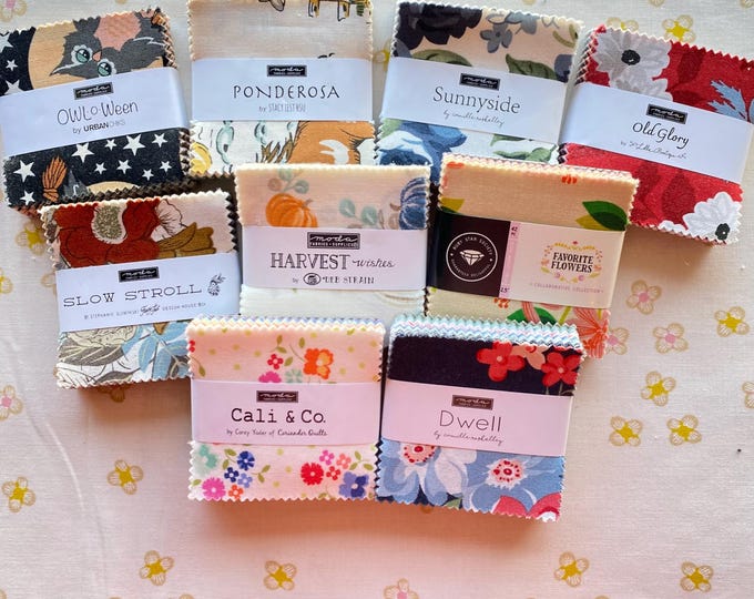 9 Packs 2.5" fabric squares, Out-of-print Moda precuts, MINI CHARM assortment