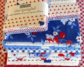 Star Spangled Patriotic Fabric Bundle by April Rosenthal for Moda Fabrics - 11 fat quarters + 2 Mini Charm Packs
