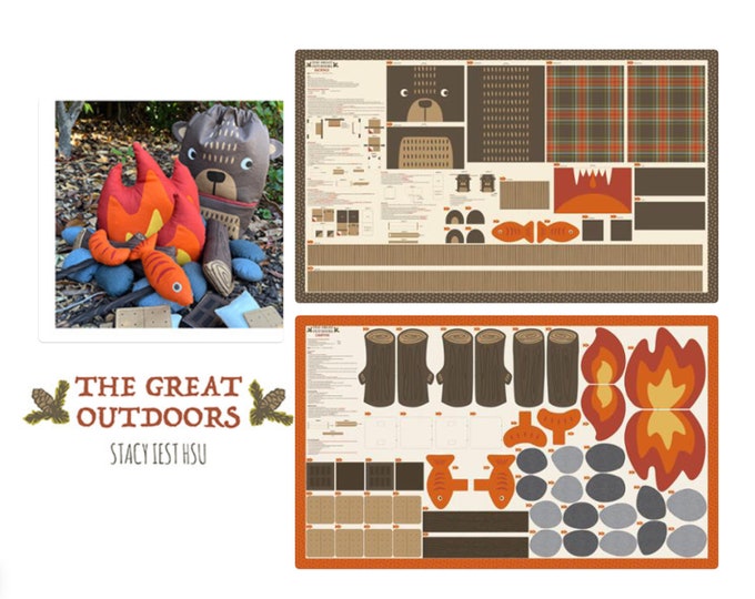 The Great Outdoors by Stacy Iest Hsu for Moda Fabrics, DIY 36"x60" PANEL FABRIC for Bear backpack or Camping Campfire