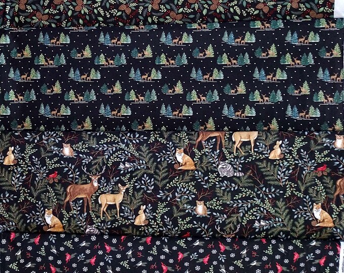 Woodland Winter by Deb Strain - Charcoal, 4 pieces, 1 yard each