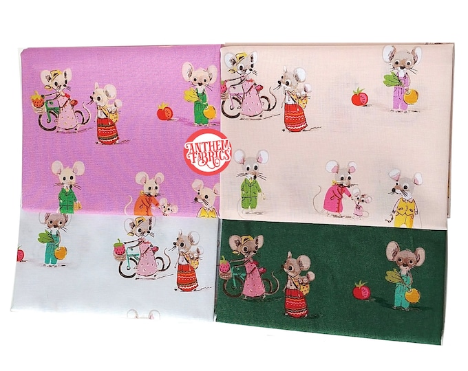 TRIXIE by Heather Ross - Country Mouse cotton fabric bundle - 4 fat quarters
