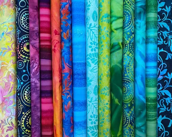Mambo Batiks by Moda Fabrics - cotton fabric bundle, 14 pieces